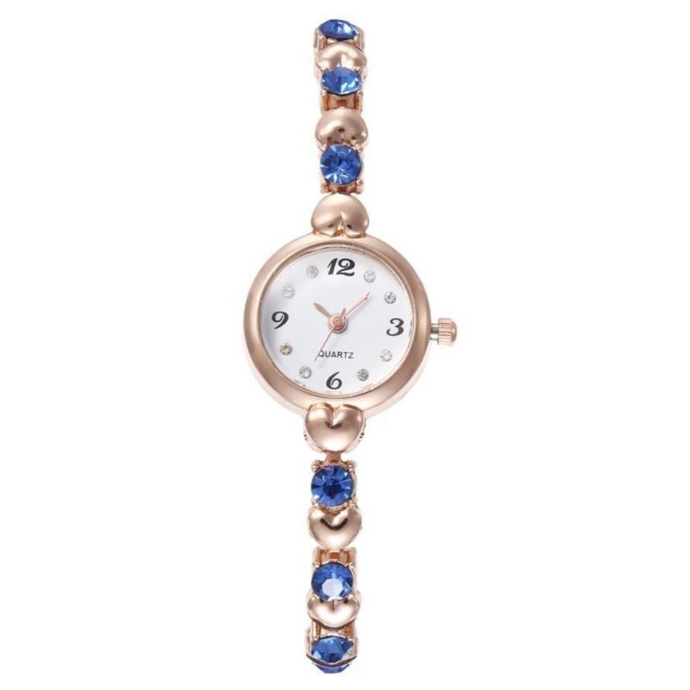 NWT - Rose Gold-Tone Quartz Watch with Blue Crystals – Heart Link Bracelet